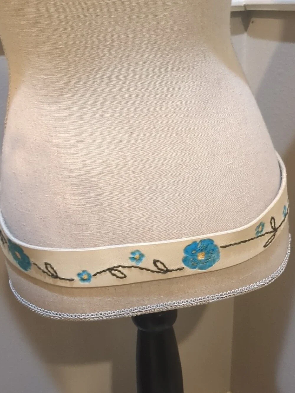 Free People Hand-Painted Cream Floral Leather Belt with Silver Buckle